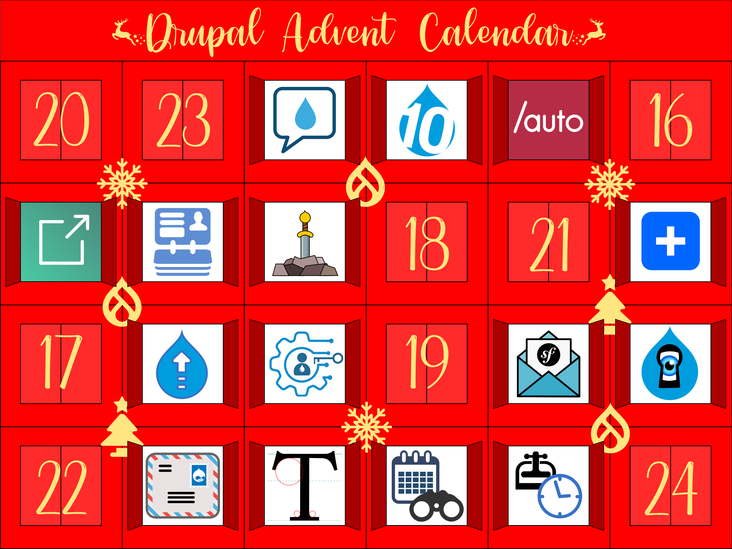 Advent Calendar with door 15 open, revealing a T with typographic marks