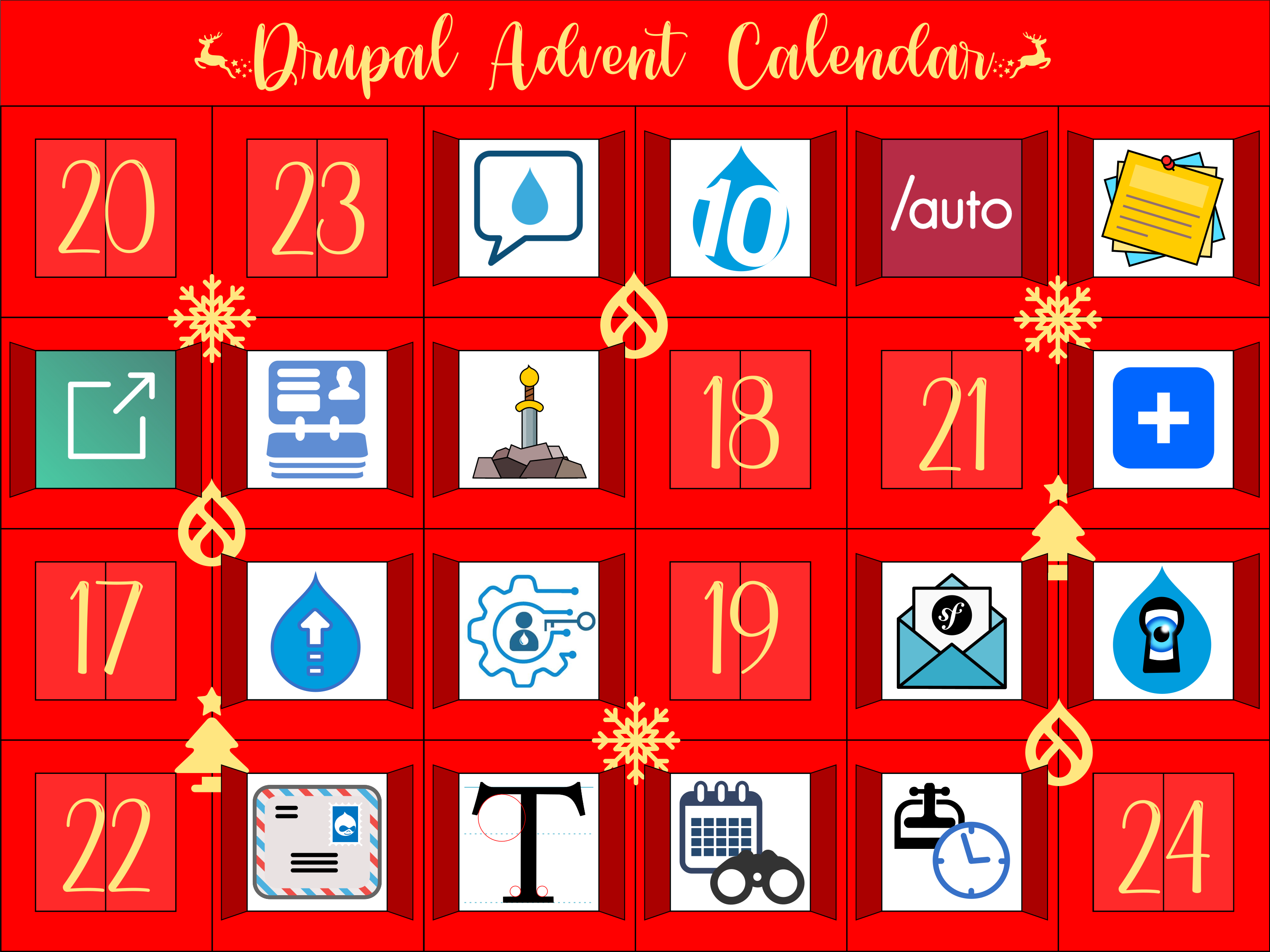 Advent Calendar with with door 16 open to reveal a pile of sticky notes