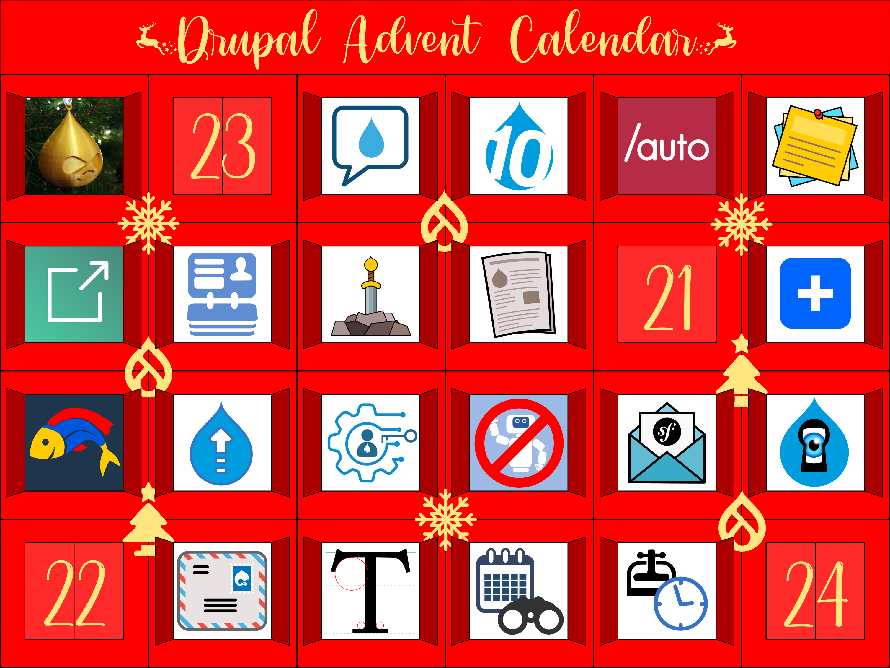 Advent calendar with door 20 open showing a 3D printed bauble
