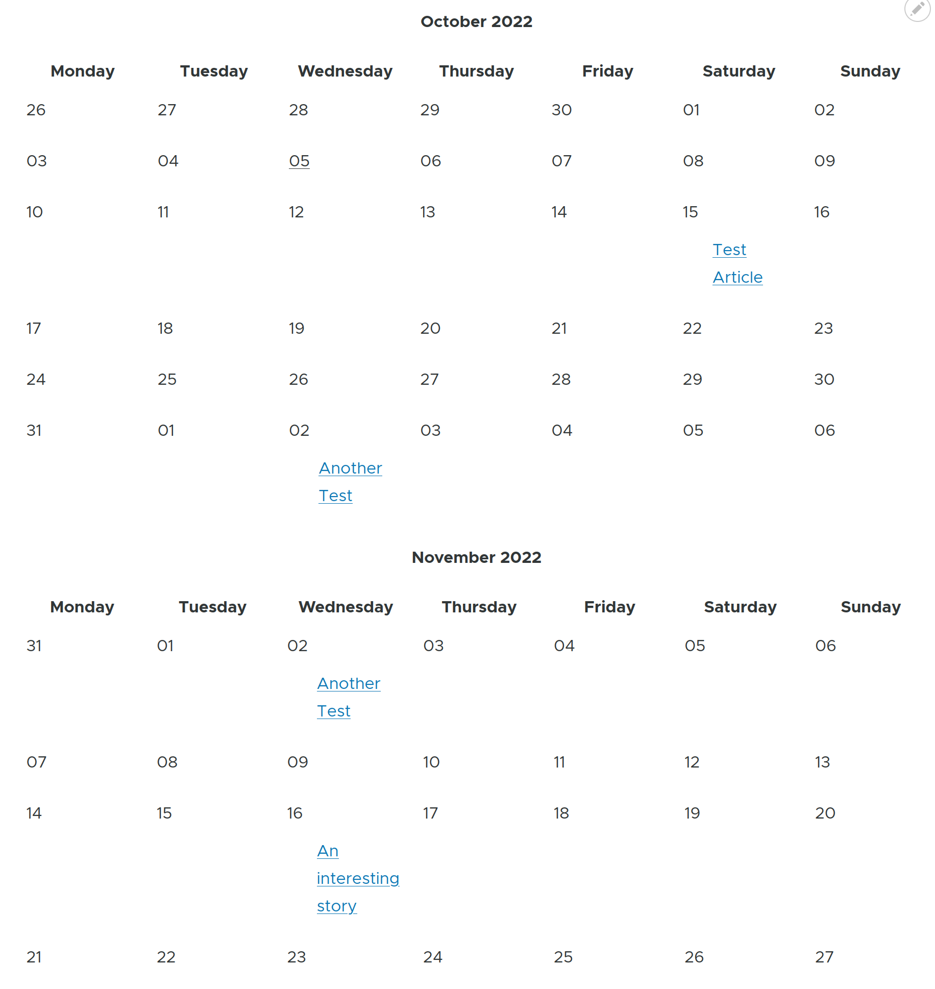 Screenshot of Calendar showing multiple months