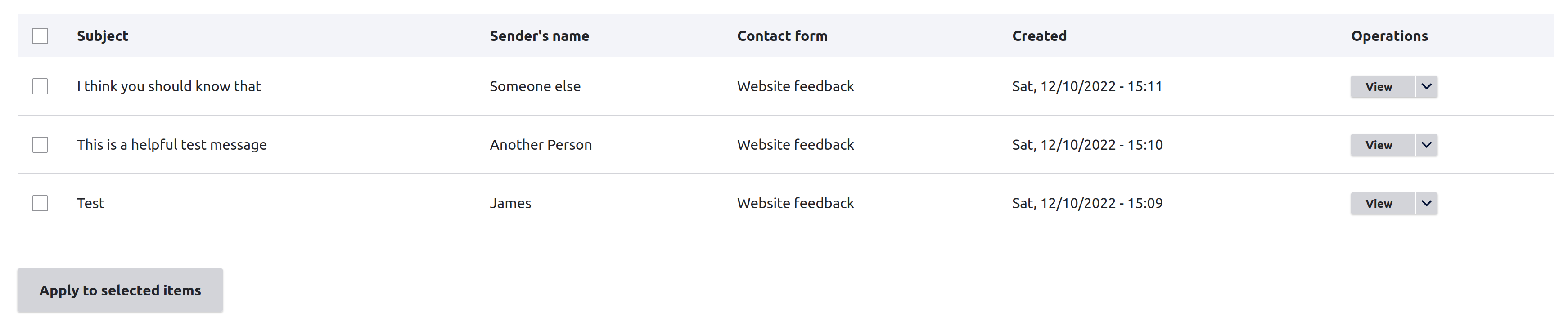 Viewing the submitted contact forms