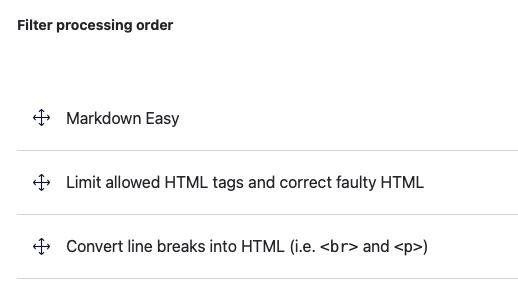 Markdown Easy Filter processing order