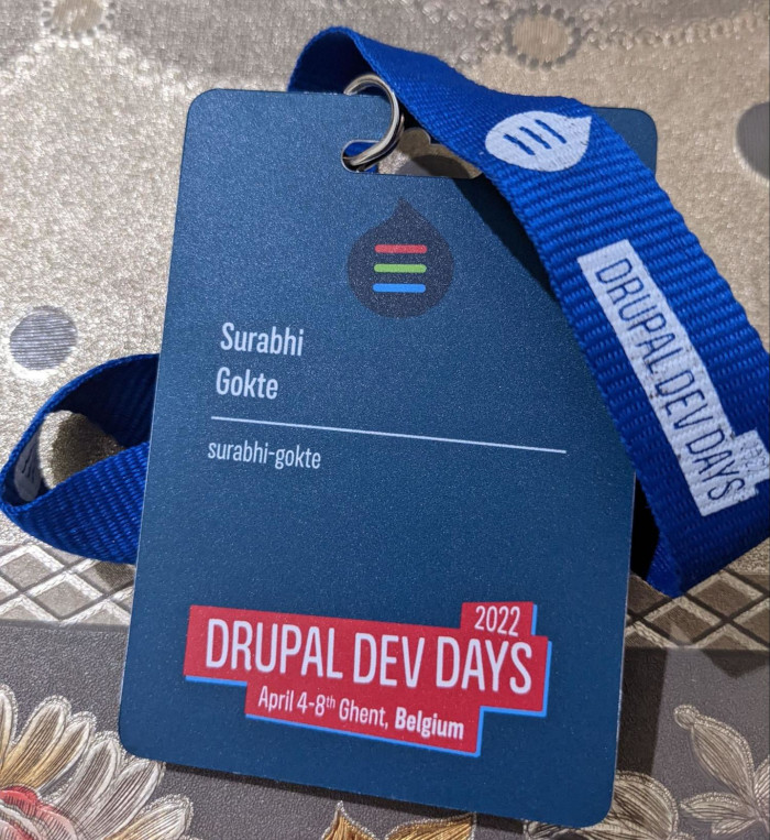 Photo of the badge of Surabhi Gokte from Drupal Developer Days Ghent 2022