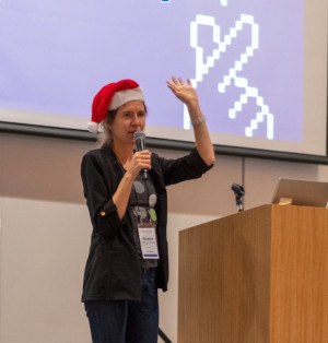 Photo of Suzanne in a Santa hat