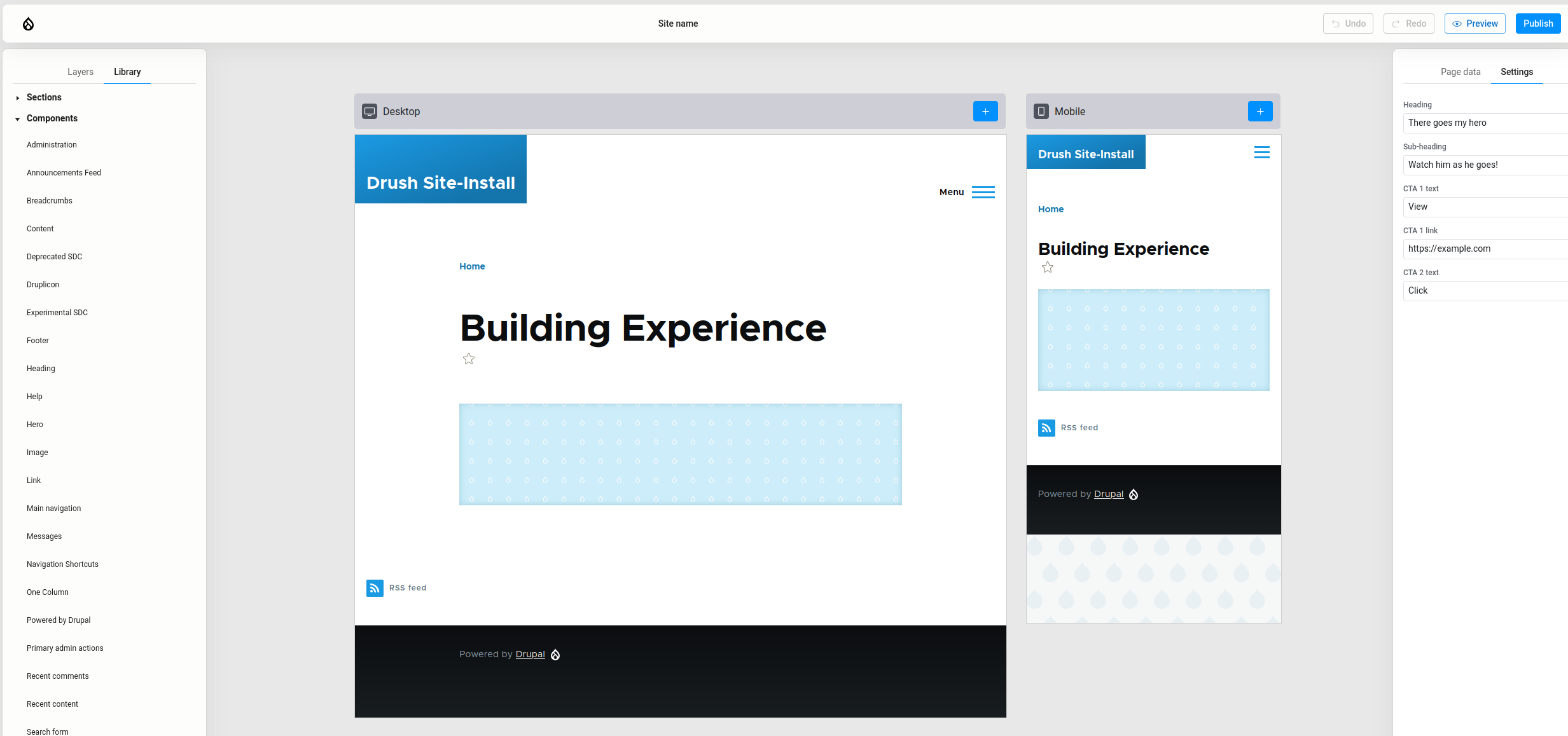 Screenshot of the current Experience Builder user interface