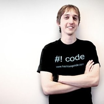 Philip Norton wearing a #! code t-shirt