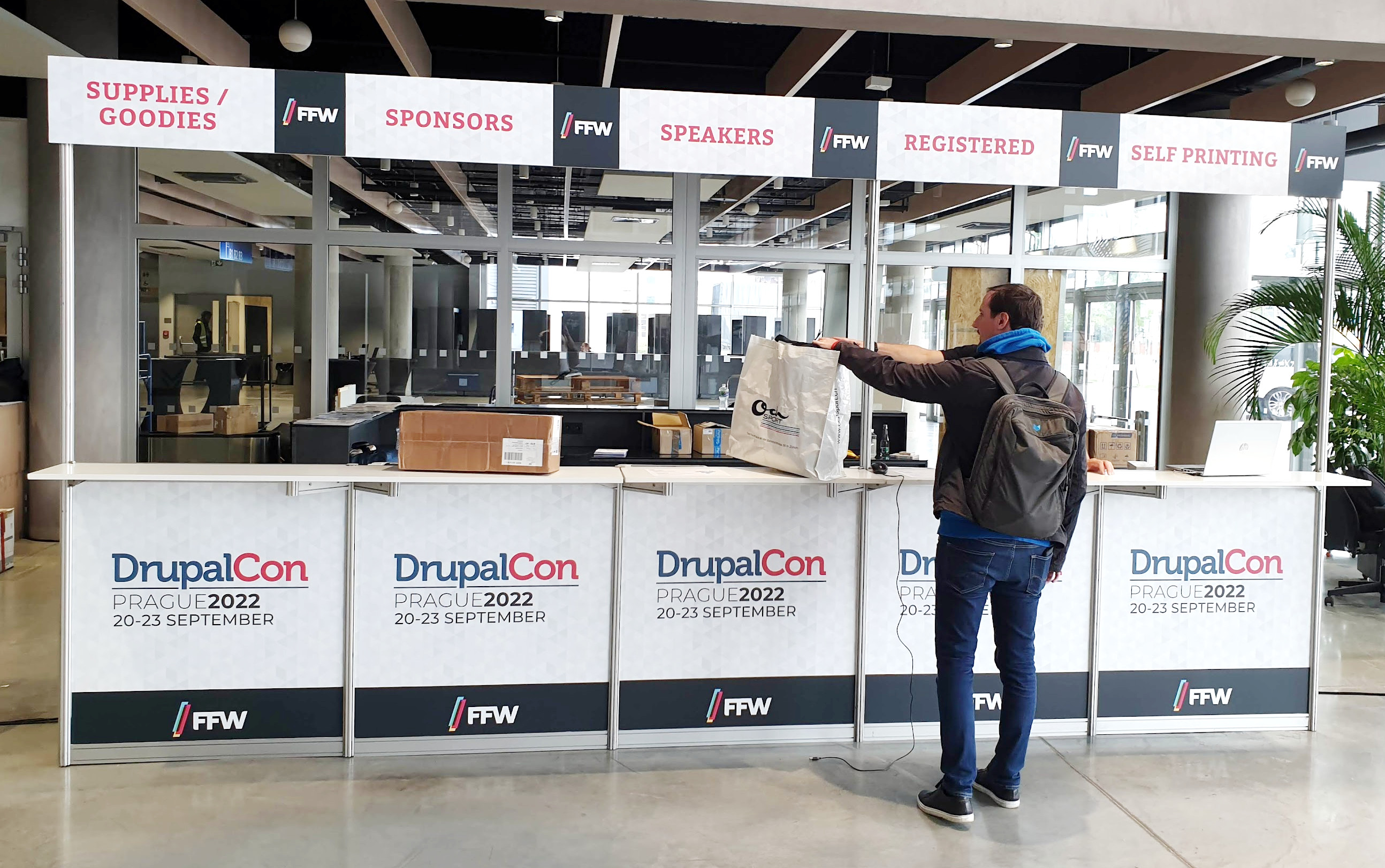DrupalCon Reg Desk, ready for participants to start arriving