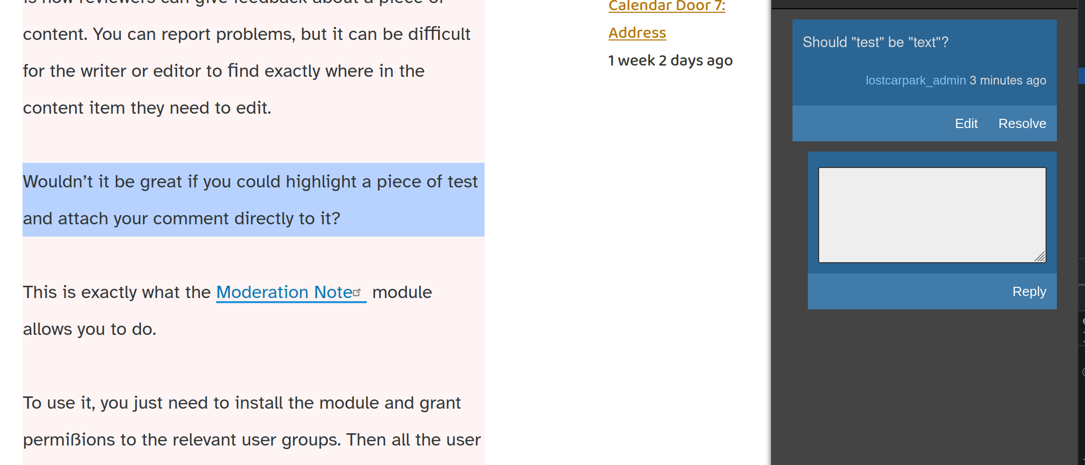 Viewing a moderation note