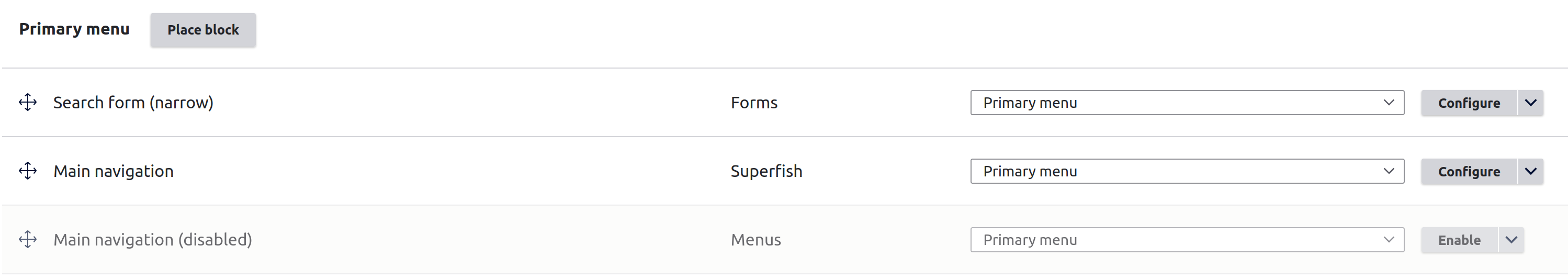 Enabling the Superfish menu block and disabling the normal one