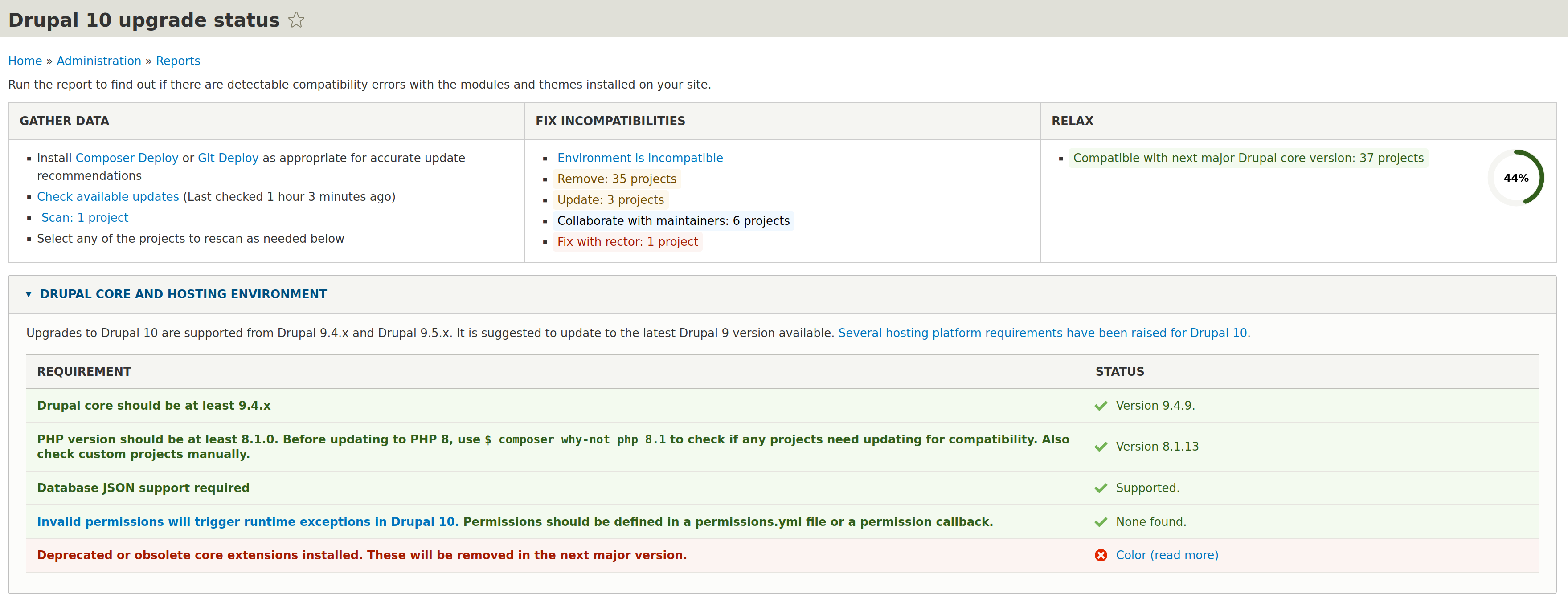 The upgrade status report