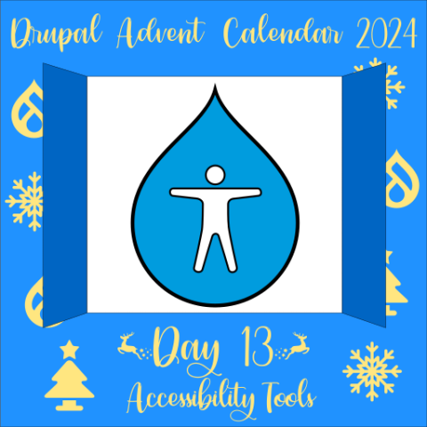 Door 13 reveals a person with arms autstretched inside a Drupal Icon