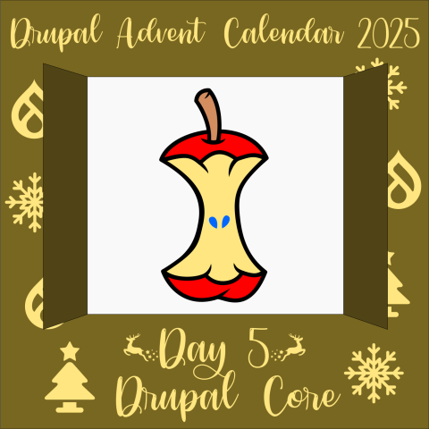 Door 5 contains an apple core, representing Drupal core