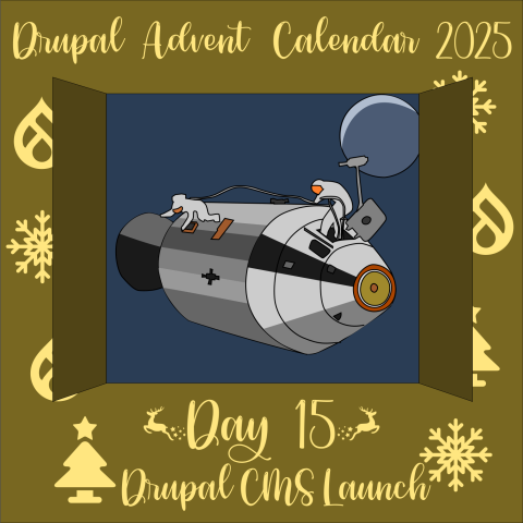 Door 15 reveals an Apollo spacecraft with astronauts performing a spacewalk outside