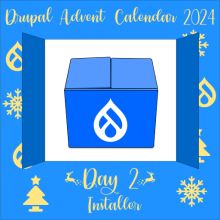 Door 2 showing a box with the Drupal logo