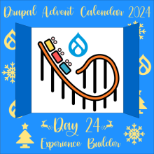 Door 24 showing people on a roller coaster with a Drupal icon in the background