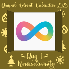 Door 1 opens to reveal the neurodiversity symbol of an infinity symbol in rainbow colours