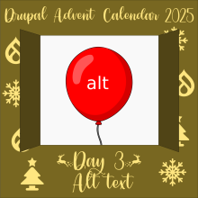 Door 3 revealing a red baloon with "alt" on the side, and the text "Alt text" below