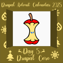 Door 5 contains an apple core, representing Drupal core
