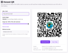 Screenshot of "Honest QR" generator