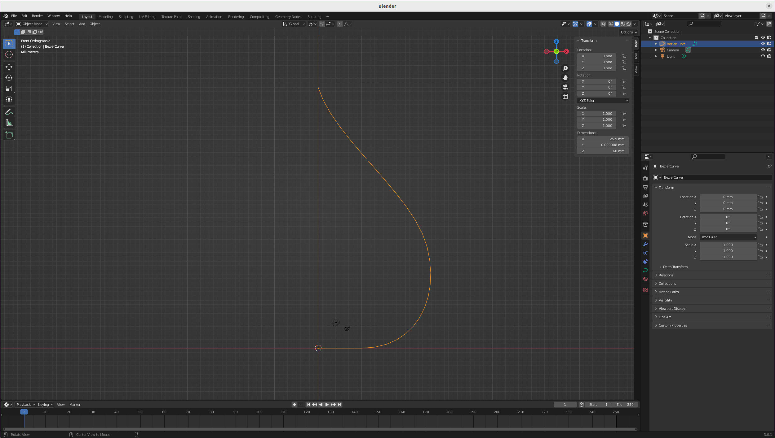 Designing the Drupal drop icon curve in Blender