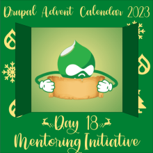 Door 18 containing a drupalicon reading from a parchemnt